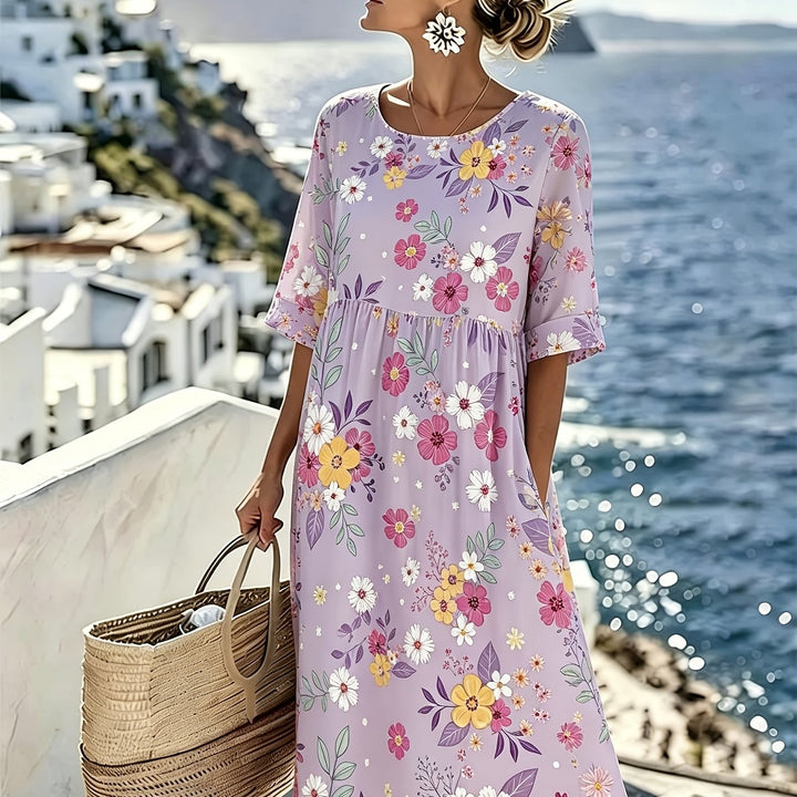 Amelia™ - Elegant Blommig Sommarmidiklänning