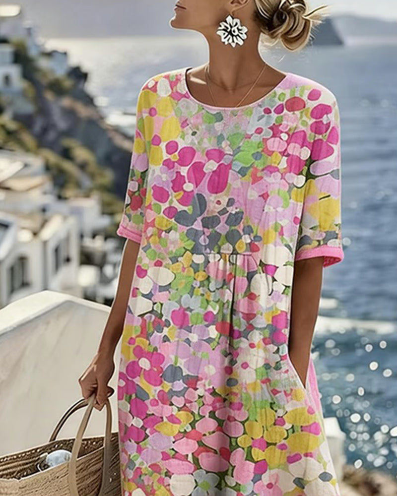 Elena™ - Elegant Blommig Klänning för Sommaren i Midilängd