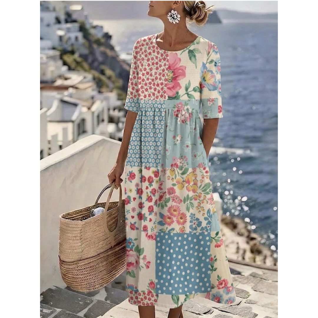 Aurelia™ - Elegant Blommig Sommarmidiklänning