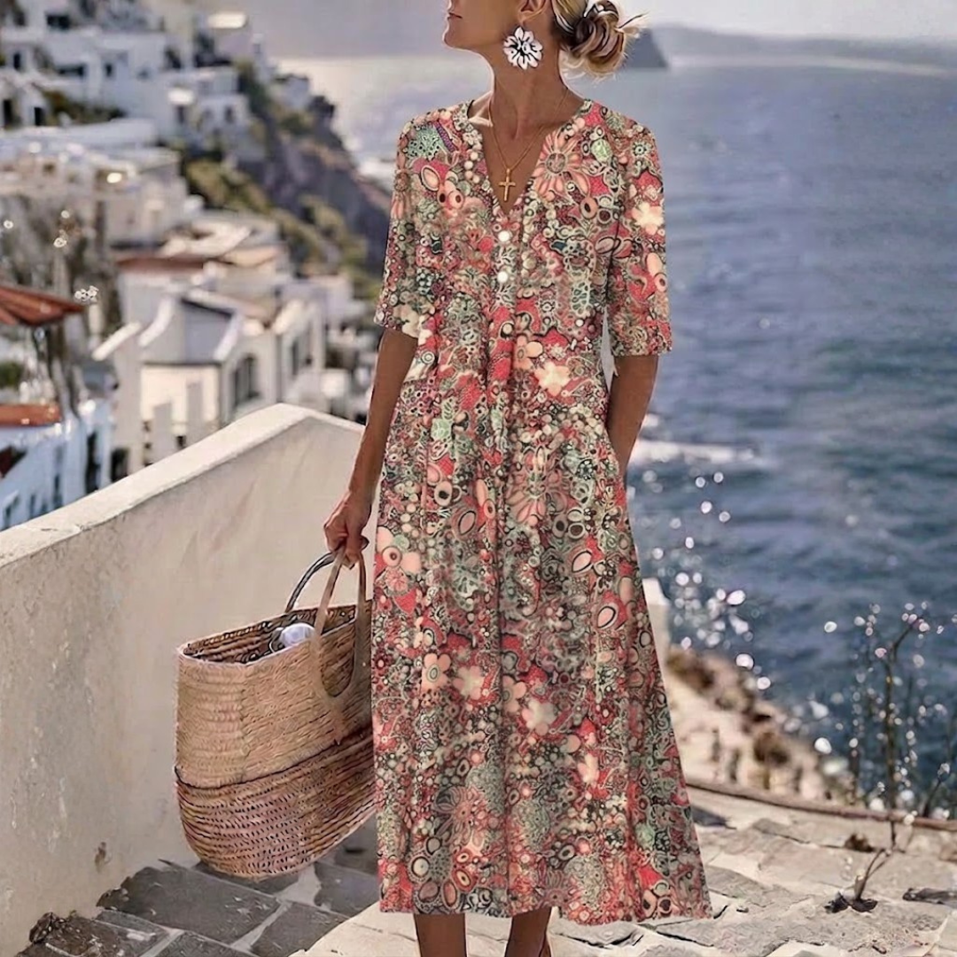 Janice™ | Elegant Sommarmidiklänning med Magtäckning