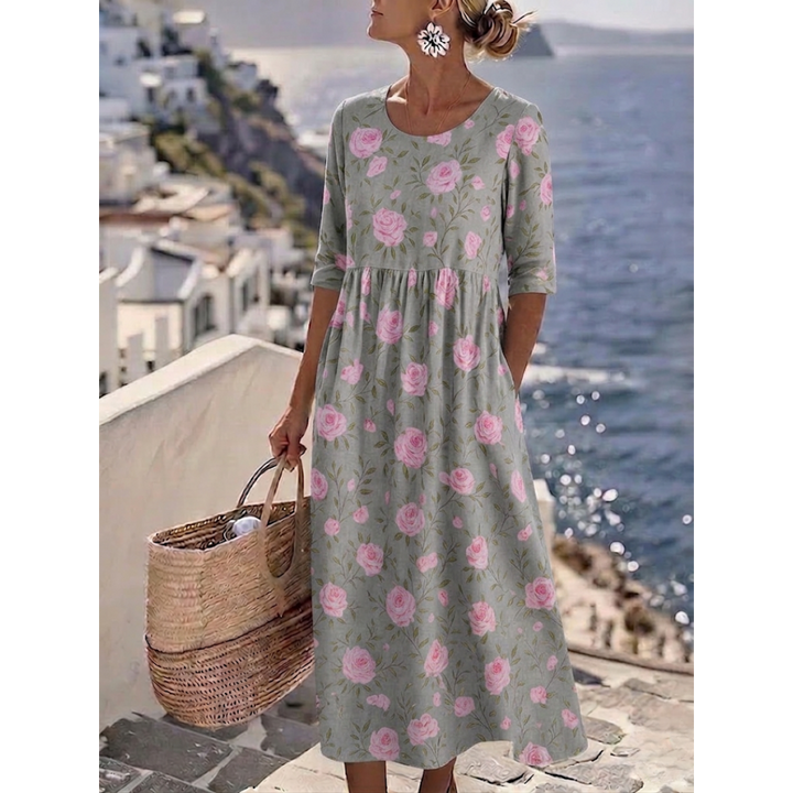 Sophia™ - Elegant Blommig Sommarmidiklänning