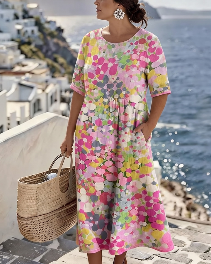 Elena™ - Elegant Blommig Klänning för Sommaren i Midilängd