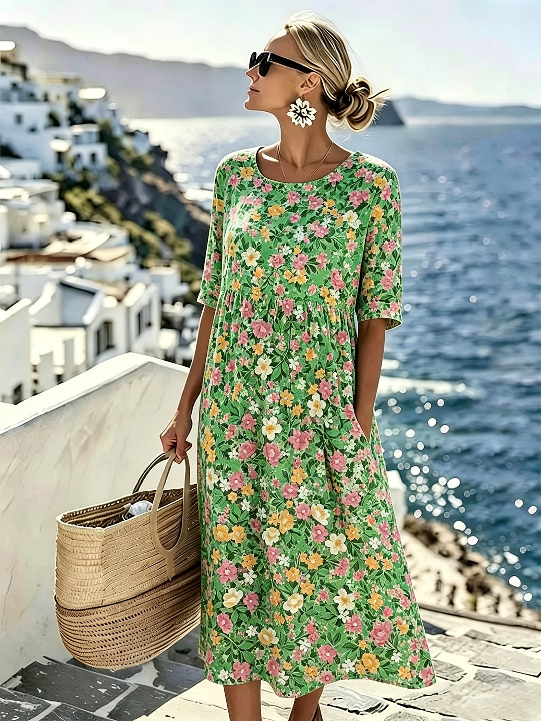 Charlotte™ - Elegant Blommig Sommarmidiklänning