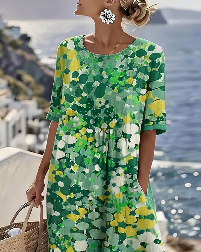 Elena™ - Elegant Blommig Klänning för Sommaren i Midilängd