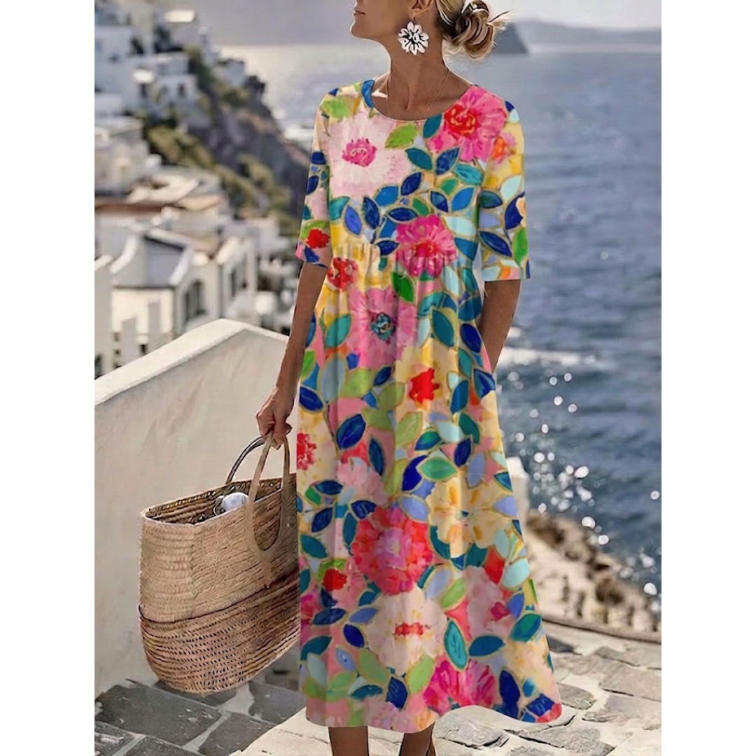 Aurelia™ - Elegant Blommig Sommarmidiklänning