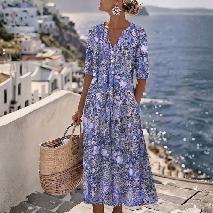 Janice™ | Elegant Sommarmidiklänning med Magtäckning