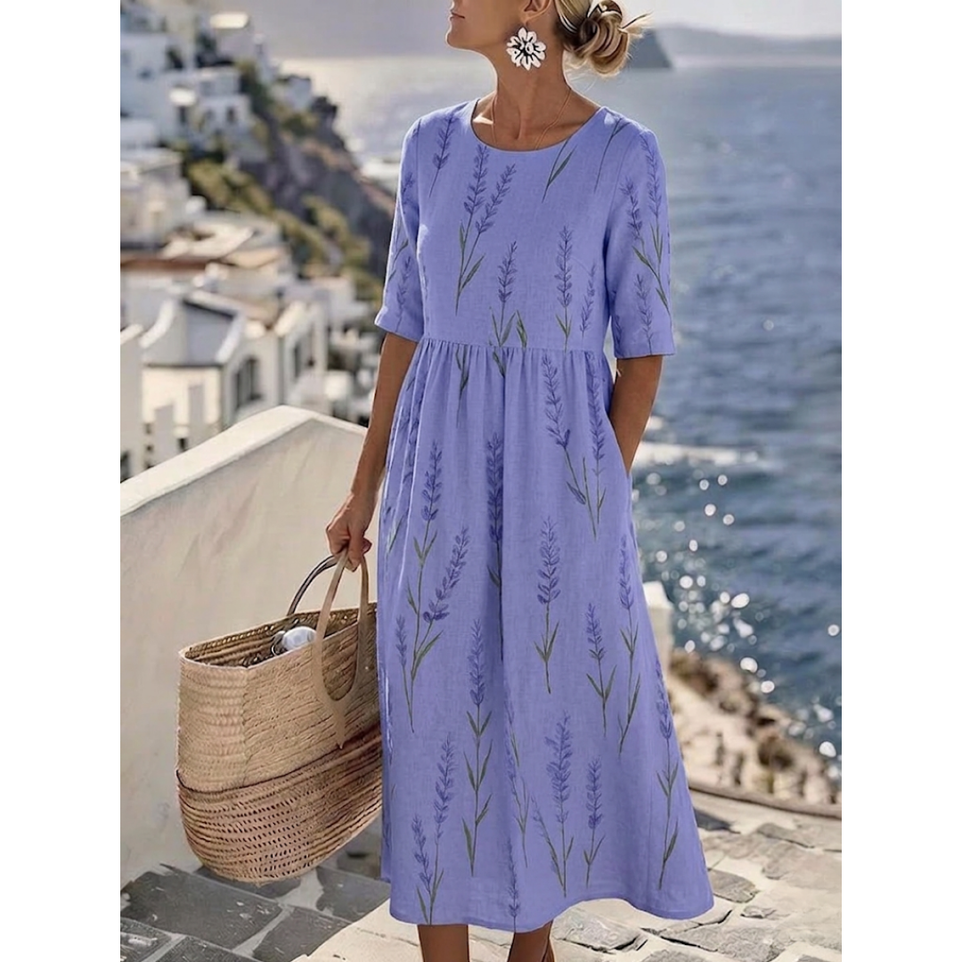 Sophia™ - Elegant Blommig Sommarmidiklänning