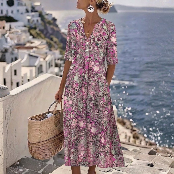 Janice™ | Elegant Sommarmidiklänning med Magtäckning