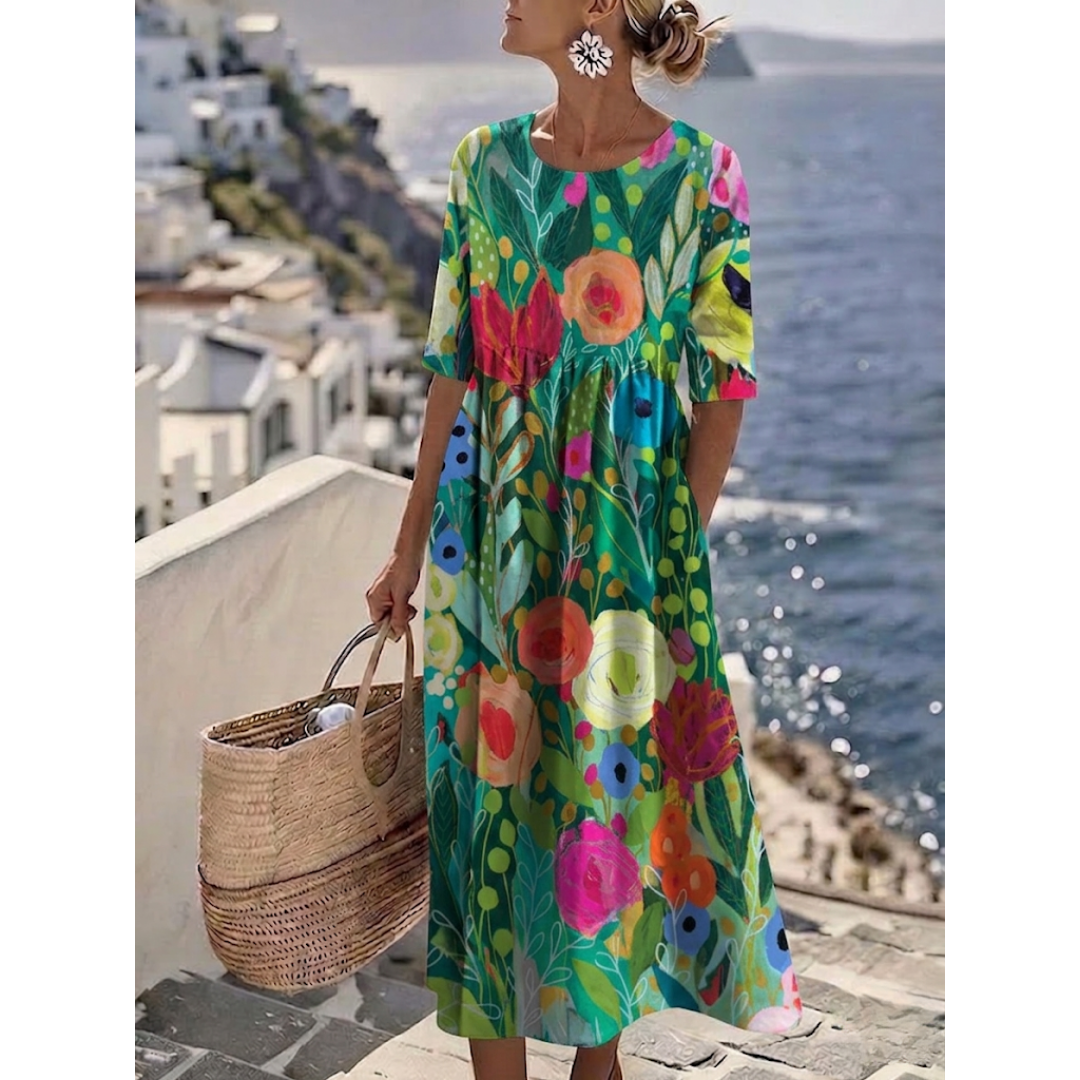 Aurelia™ - Elegant Blommig Sommarmidiklänning