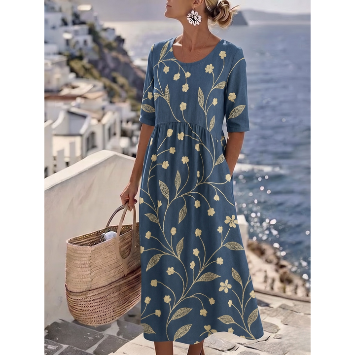 Sophia™ - Elegant Blommig Sommarmidiklänning