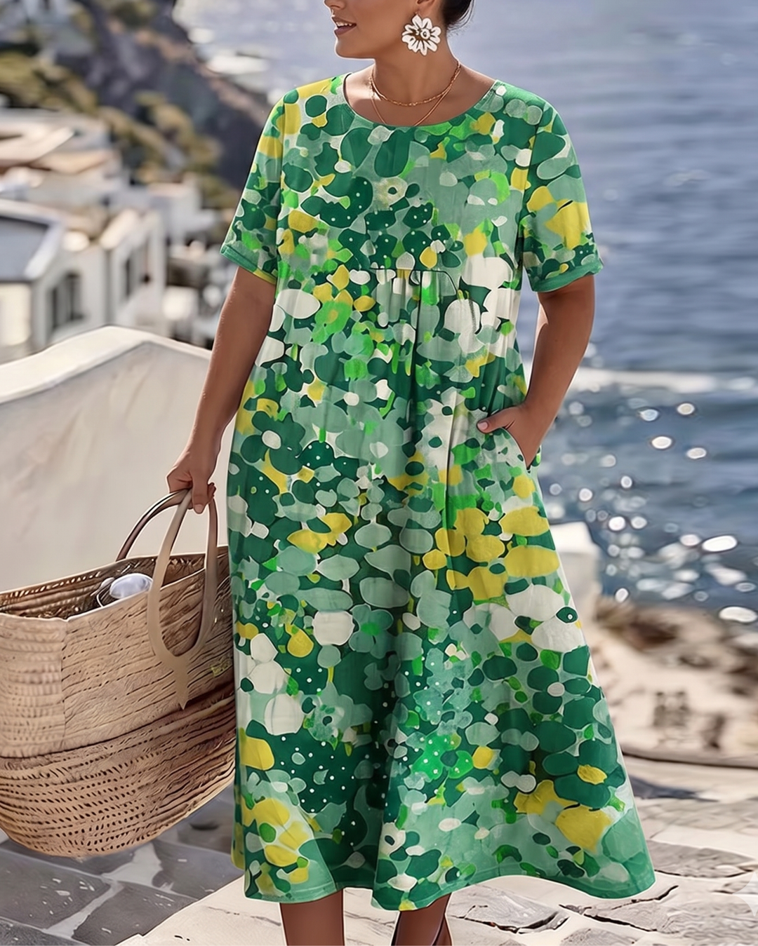 Elena™ - Elegant Blommig Klänning för Sommaren i Midilängd