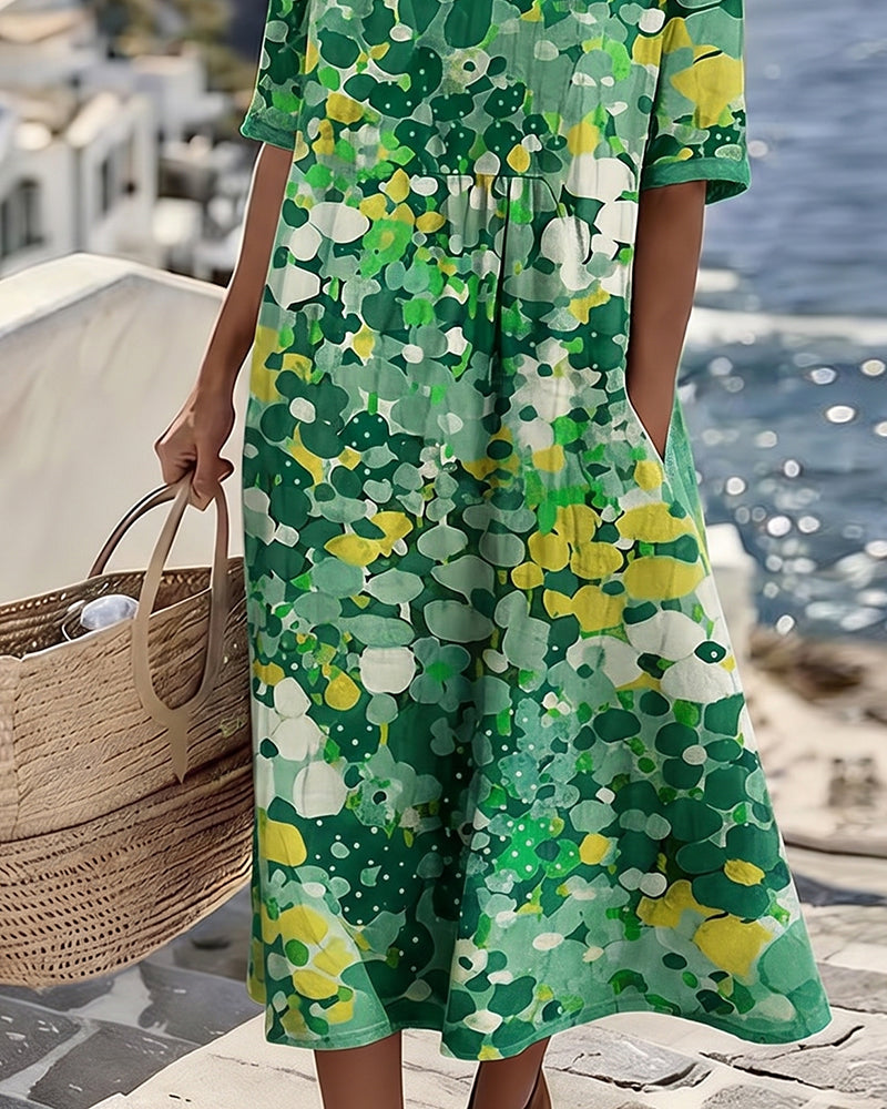 Elena™ - Elegant Blommig Klänning för Sommaren i Midilängd