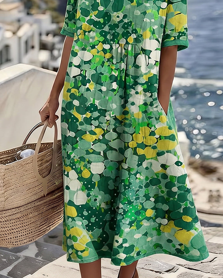 Elena™ - Elegant Blommig Klänning för Sommaren i Midilängd
