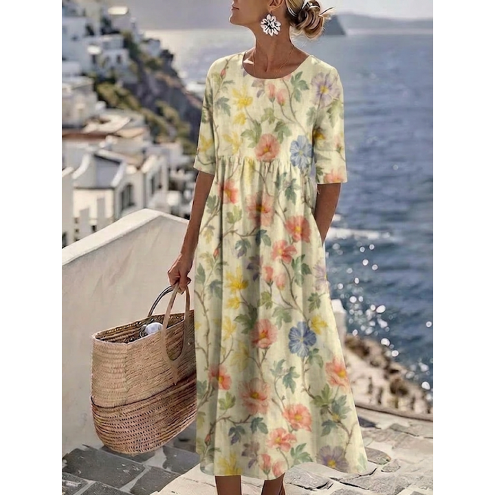 Aurelia™ - Elegant Blommig Sommarmidiklänning