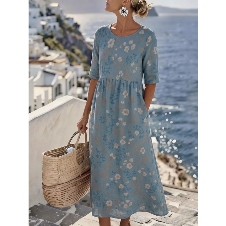 Sophia™ - Elegant Blommig Sommarmidiklänning