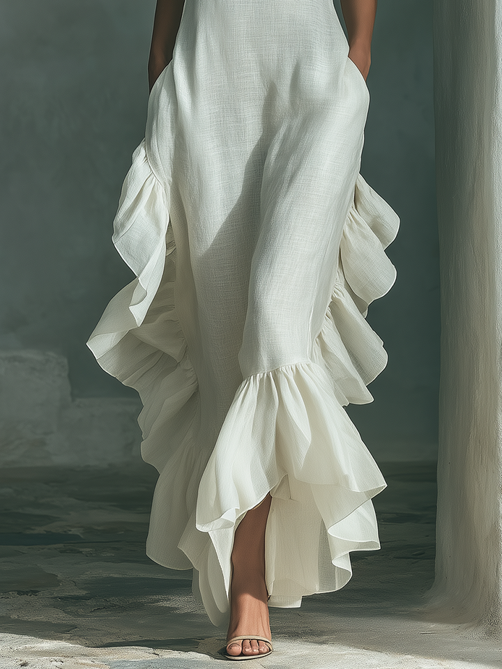 Sophie - Elfenbensfärgad linne ärmlös maxiklänning