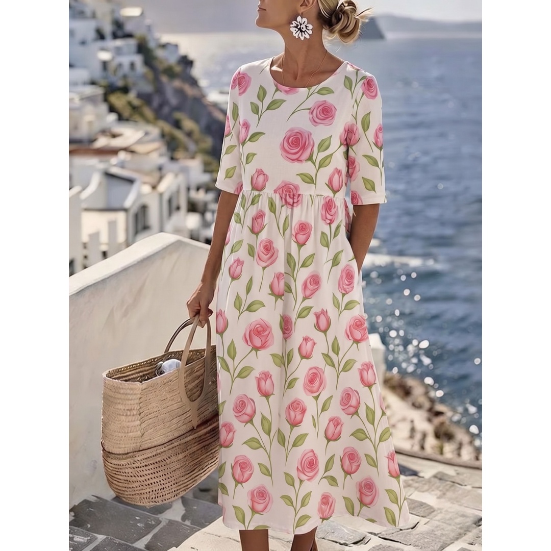 Sophia™ - Elegant Blommig Sommarmidiklänning