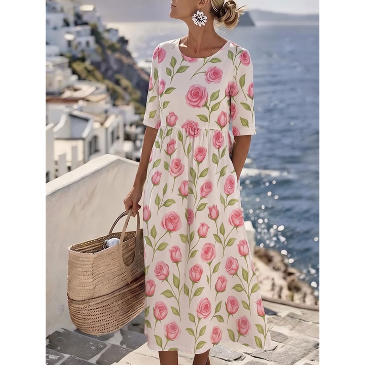 Sophia™ - Elegant Blommig Sommarmidiklänning