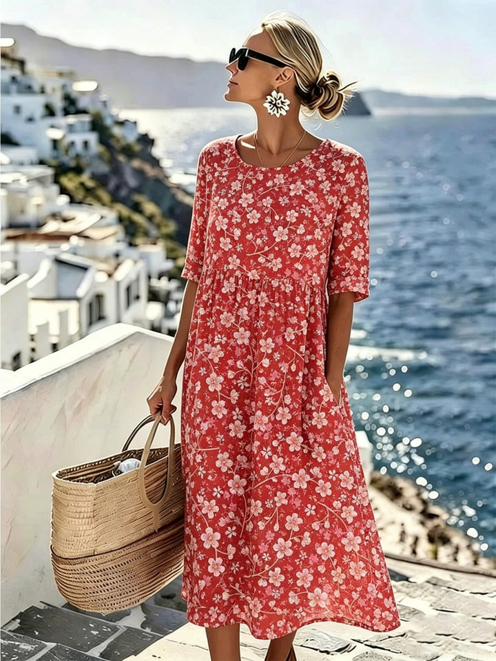 Charlotte™ - Elegant Blommig Sommarmidiklänning