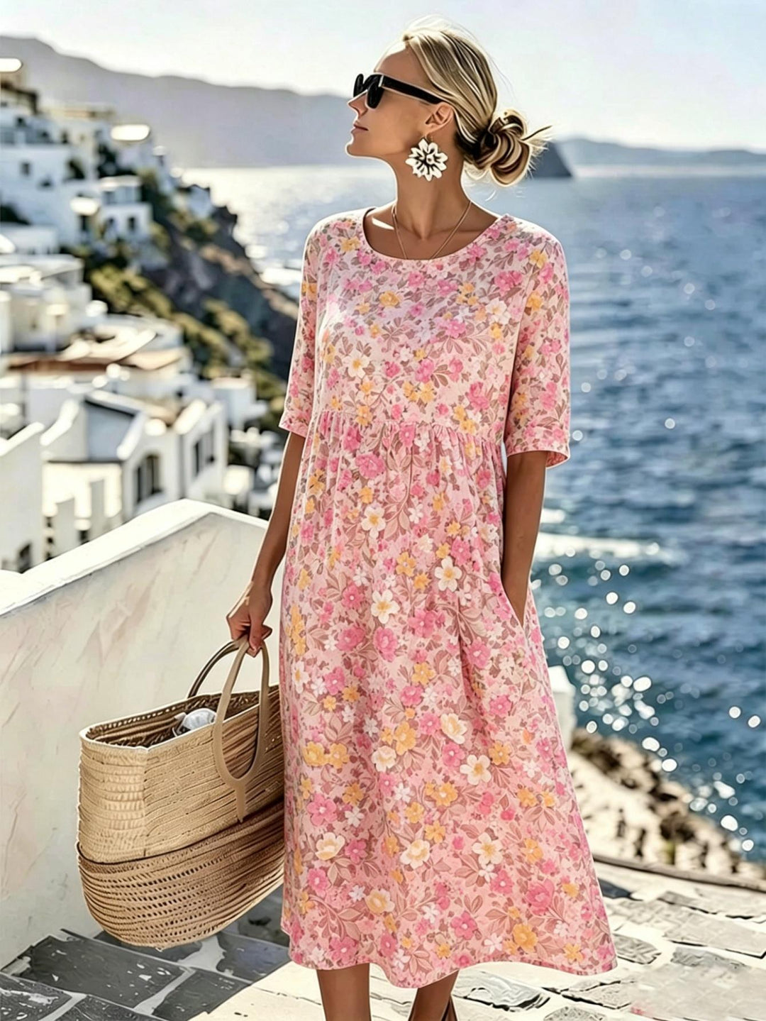 Grace™ - Elegant Blommig Sommarmidiklänning