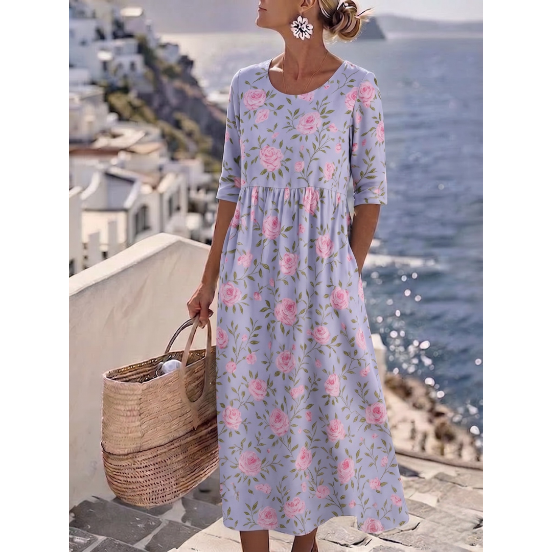 Sophia™ - Elegant Blommig Sommarmidiklänning