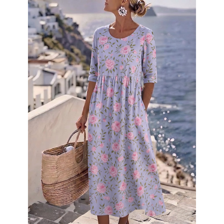 Sophia™ - Elegant Blommig Sommarmidiklänning
