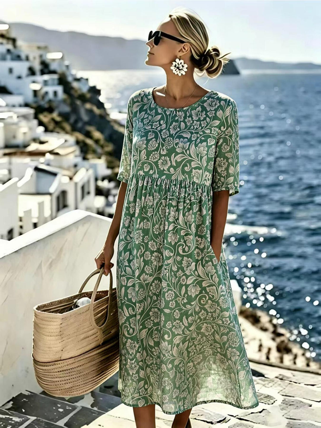 Amelia™ - Elegant Blommig Sommarmidiklänning