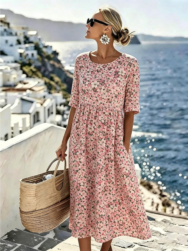Charlotte™ - Elegant Blommig Sommarmidiklänning
