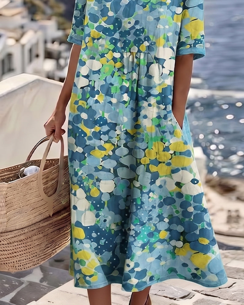 Elena™ - Elegant Blommig Klänning för Sommaren i Midilängd