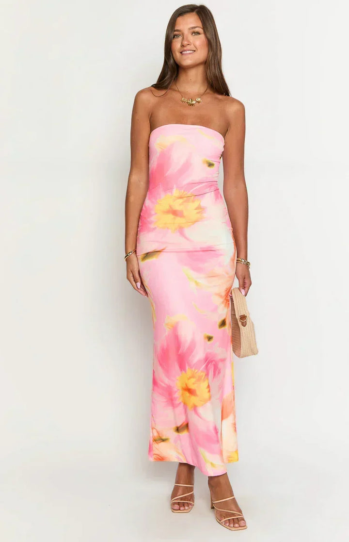 Arizona - Blommig mesh-maxiklänning