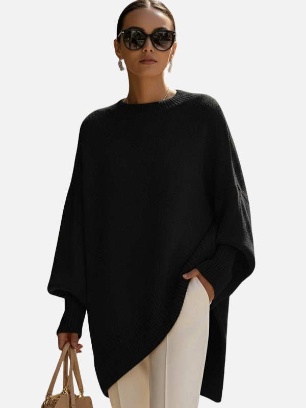 Anne | Mjuk Oversized Stickad Poncho-tröja