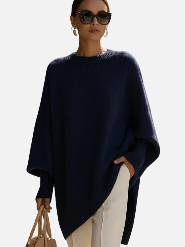 Anne | Mjuk Oversized Stickad Poncho-tröja