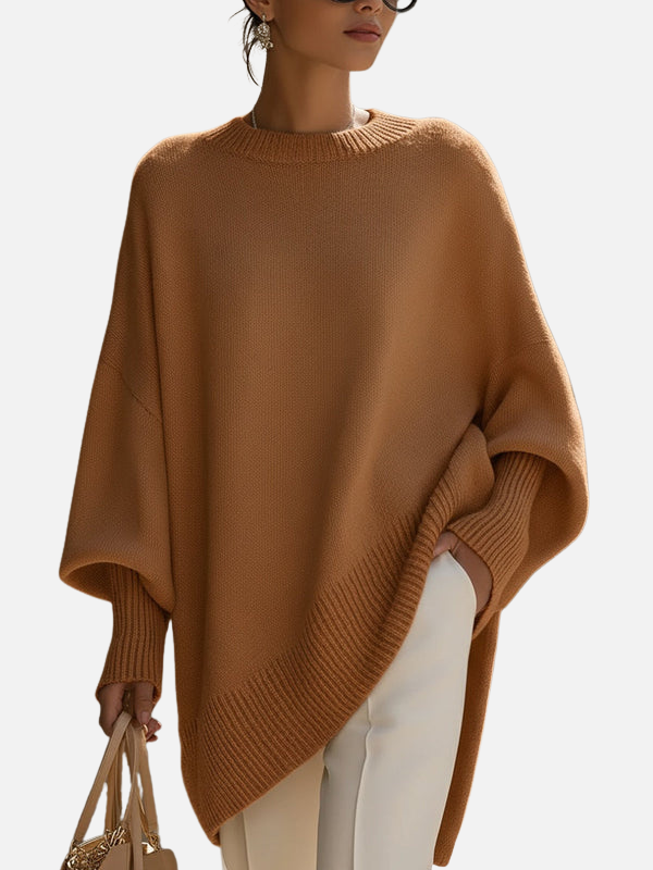 Anne | Mjuk Oversized Stickad Poncho-tröja