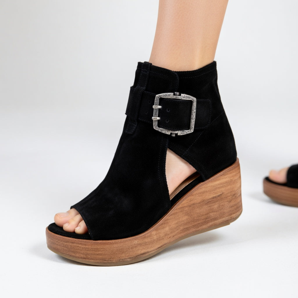 Sarah™ — Snygga kilklackade ankelboots med öppen tå