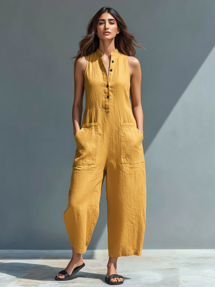 Ärmlösa linnejumpsuits