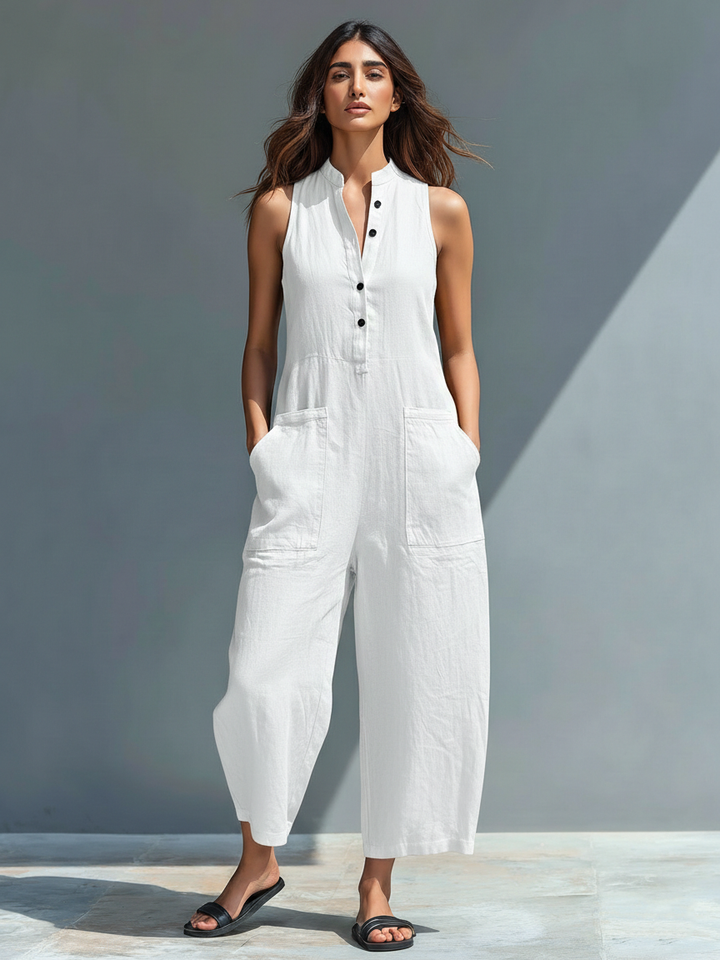 Ärmlösa linnejumpsuits