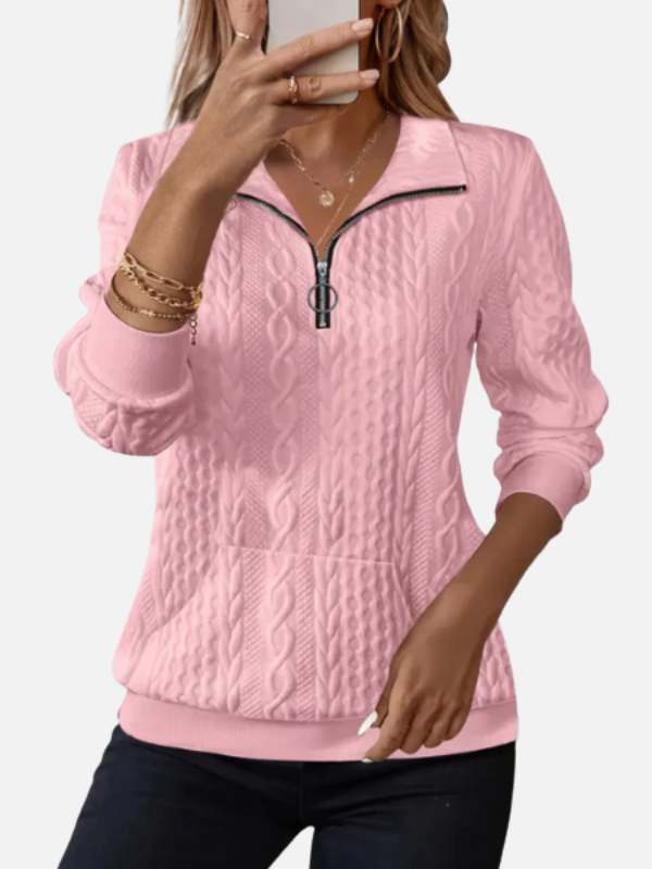 Ida | Halvdragkedja-tröja i Kabelstickning