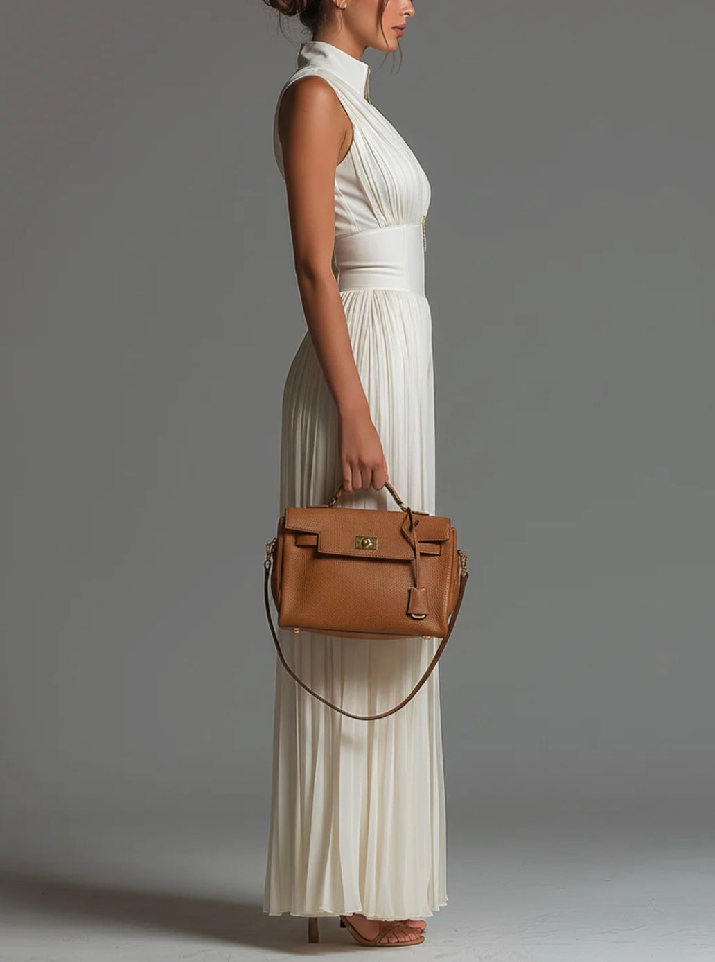Abigail - Ärmlös jumpsuit i chiffong med V-ringning, dragkedja, veck och vida ben