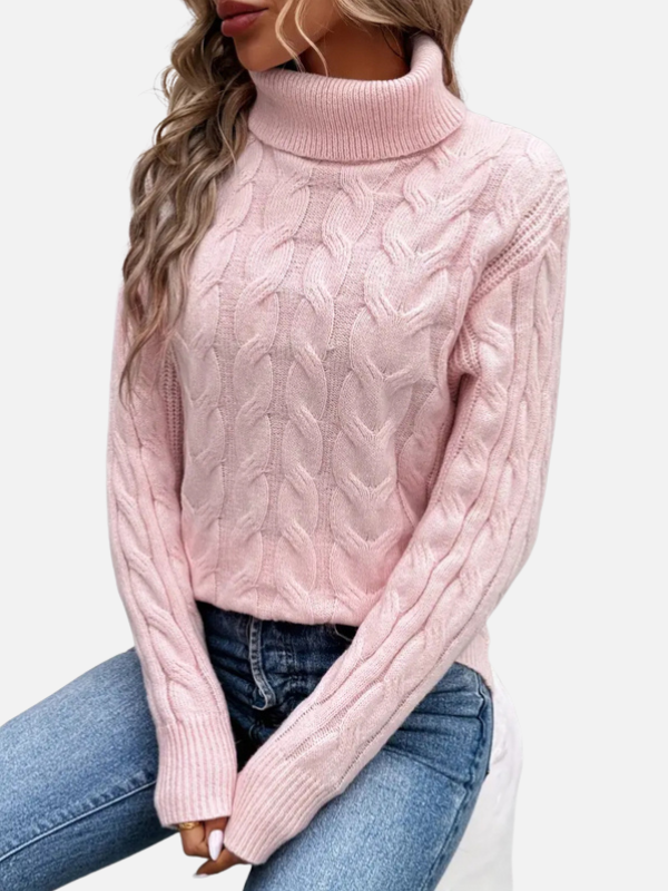 Kirsten | Kabelstickad Tröja med Polokrage – Dam
