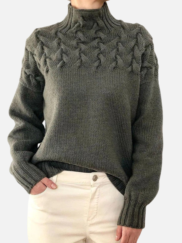 Hanne | Kabelstickad tröja med hög krage