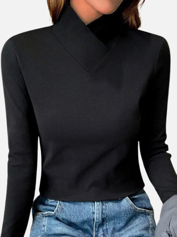 Camilla | Långärmad blus med hög krage, Basic