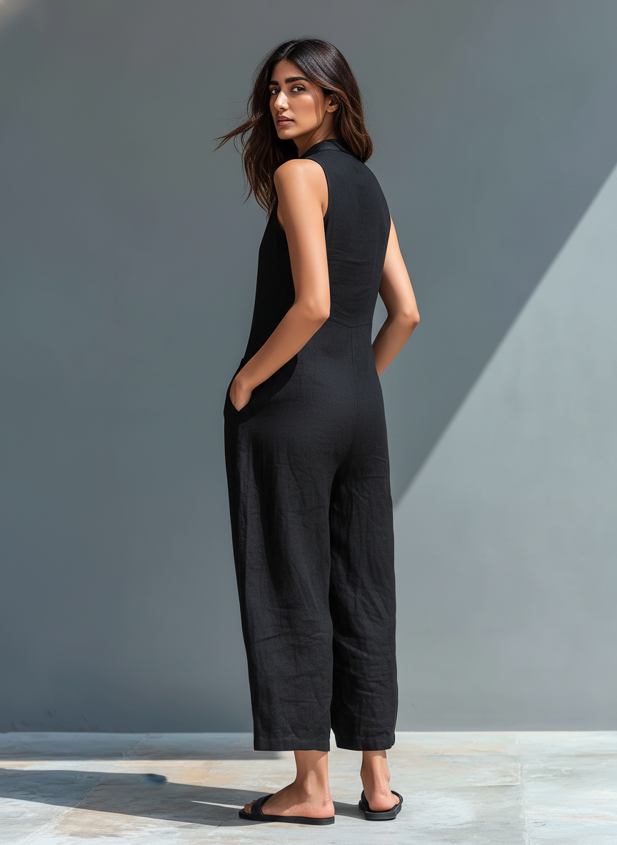 Ärmlösa linnejumpsuits