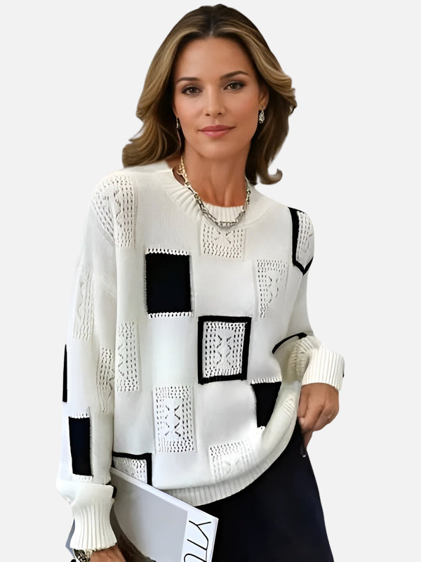 Camilla | Mönstrad stickad tröja med spetsdesign