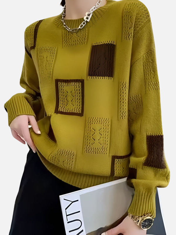 Camilla | Mönstrad stickad tröja med spetsdesign