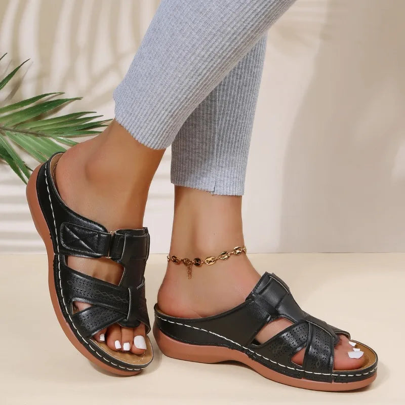 Gaia™ | Vintage Ortopediska Kilklacksandaler för Kvinnor