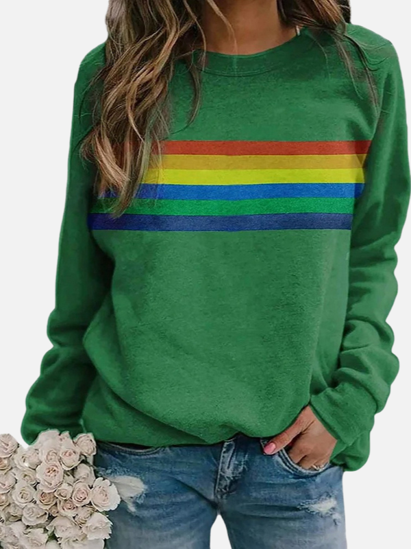 Helle | Sweatshirt med regnbågsränder, rund hals