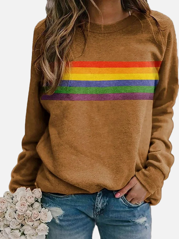 Helle | Sweatshirt med regnbågsränder, rund hals