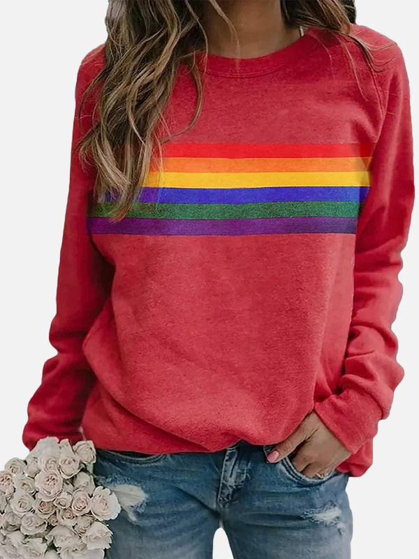 Helle | Sweatshirt med regnbågsränder, rund hals