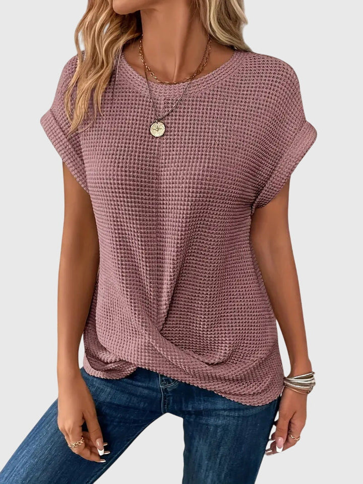 Pia | Vaffelstickad blus med rund hals