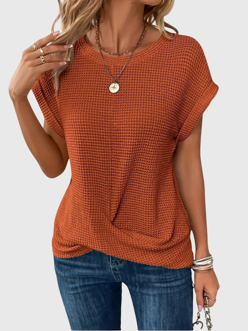 Pia | Vaffelstickad blus med rund hals